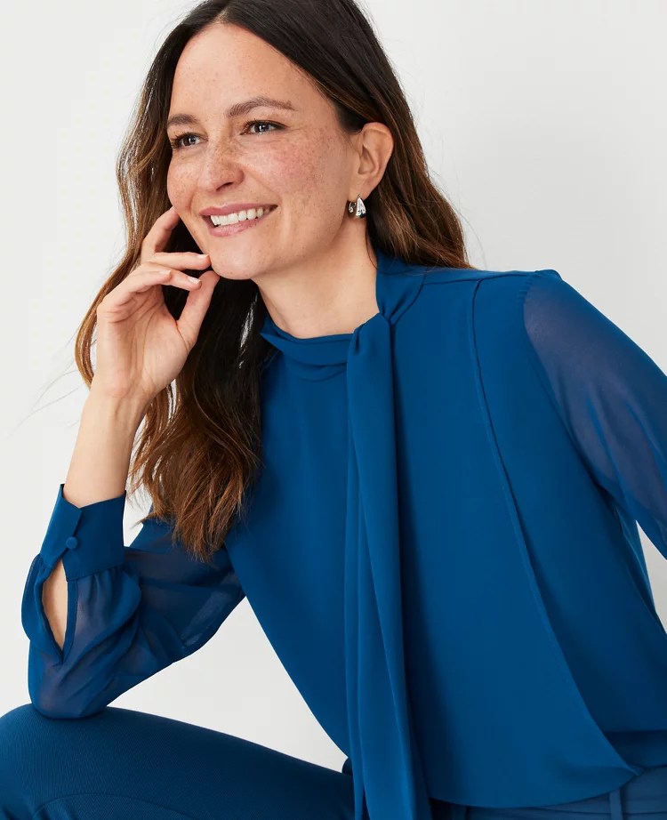 Mixed Media Tie Neck Top