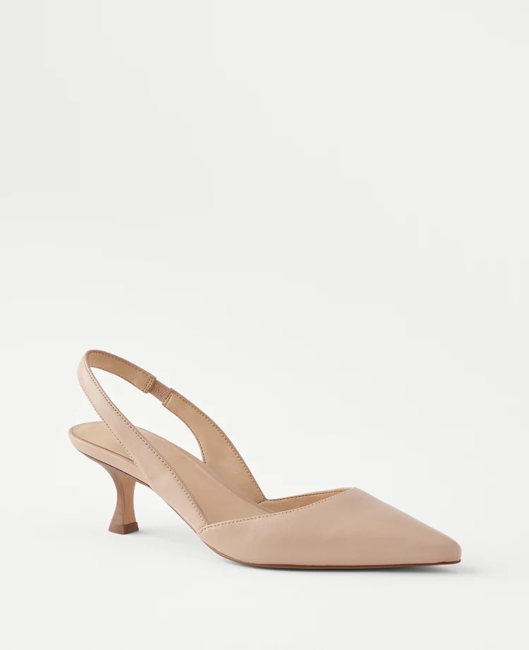 Leather Slingback Kitten Heel Pumps