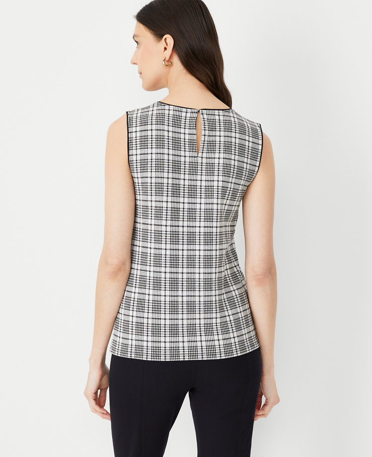 Plaid Sleeveless Shoulder Button Top