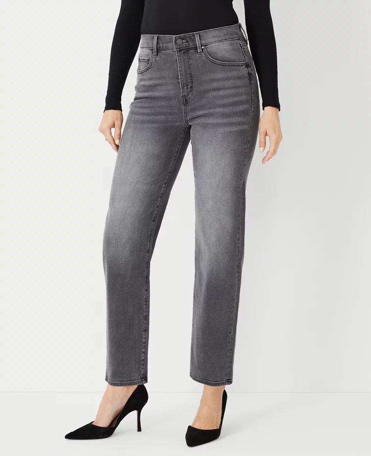 Petite High Rise Straight Jeans in Vintage Grey Wash Curvy Fit