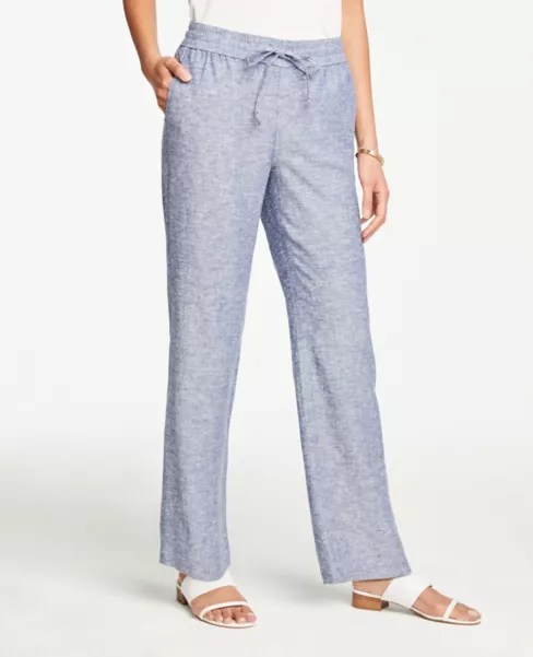 Petite Chambray Linen Blend Drawstring Pants