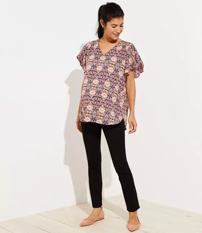 Maternity Skinny Jeans Cropped Frayed Embroidered Loft