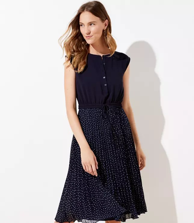 Pleated Henley Dress LOFT