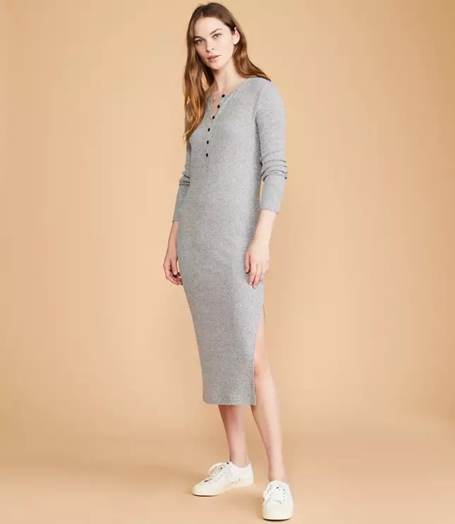 Ribbed Brushed Henley Midi Dress Lou & Grey