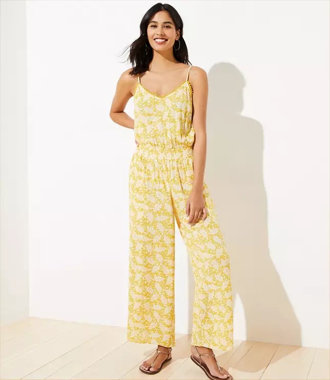 LOFT Beach Branch Smocked Waist Jumpsuit