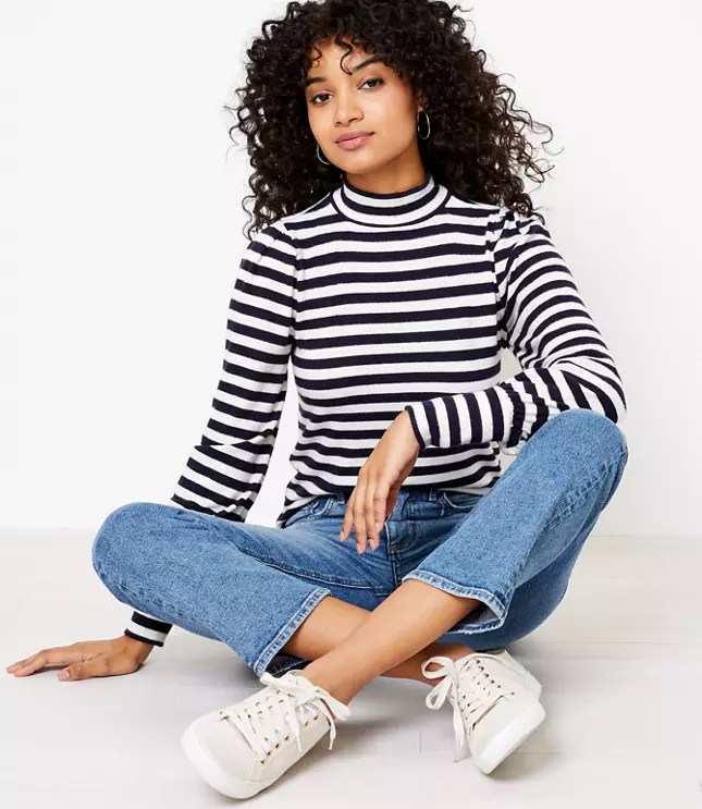 Striped Mock Neck Top