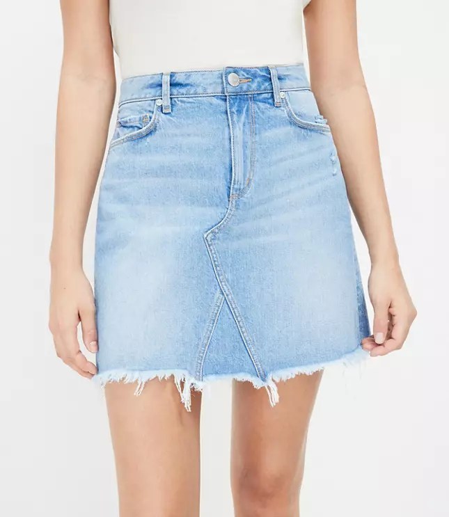 Frayed Denim Shift Skirt LOFT