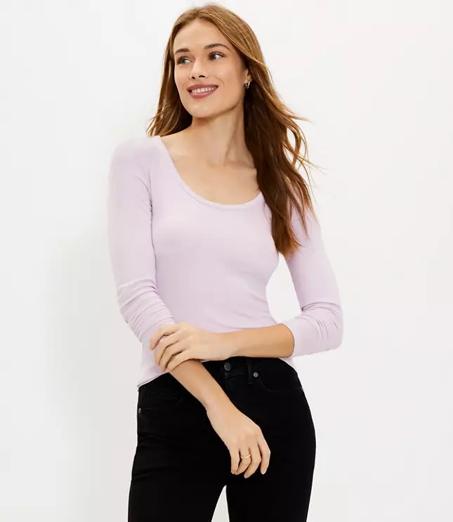 Ribbed Long Sleeve Scoop Neck Tee LOFT