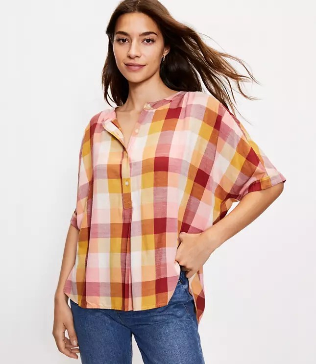 Petite Plaid Henley Shirt