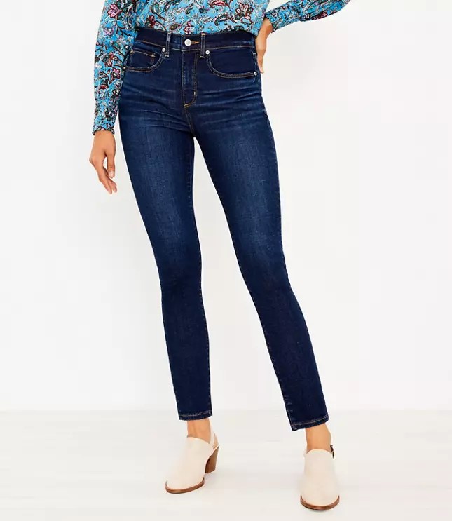 Petite Curvy Mid Rise Skinny Jeans in Classic Dark Indigo Wash LOFT