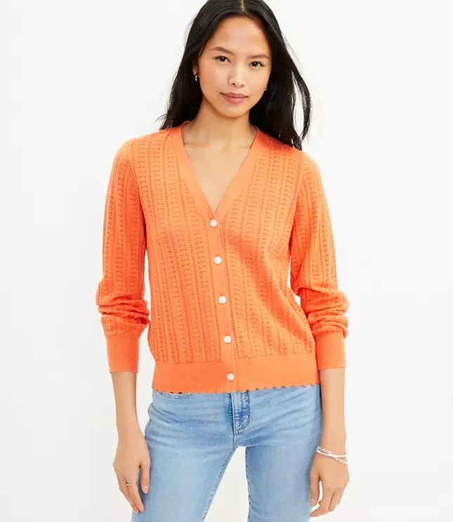 Scalloped Pointelle VNeck Cardigan LOFT