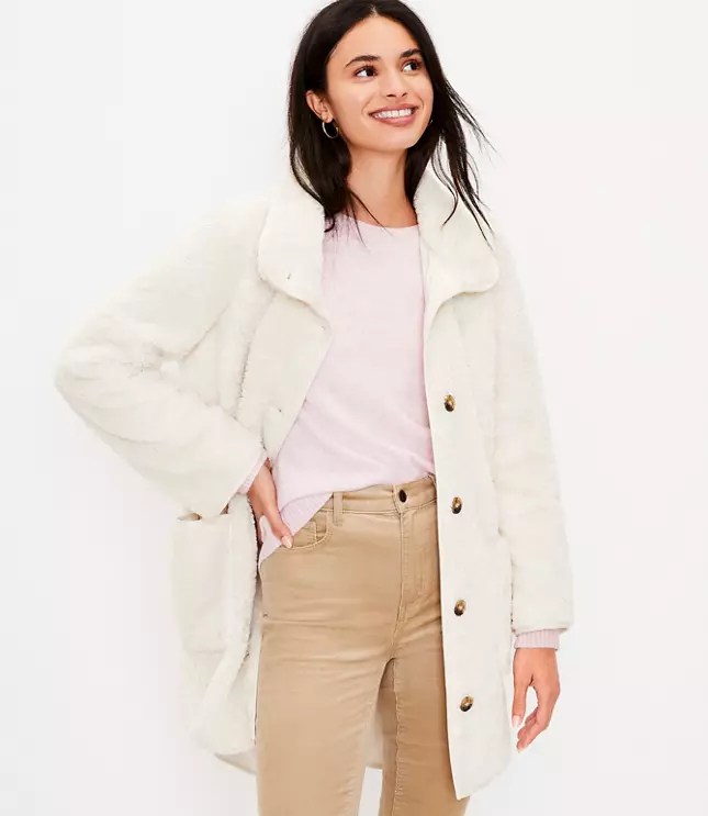 Petite Sherpa Funnel Neck Coat LOFT