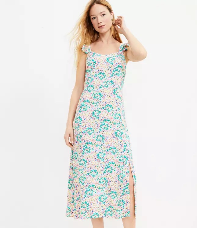 Ruffle Strap Midi Dress LOFT