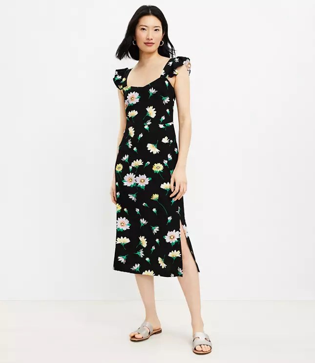Floral Ruffle Strap Midi Dress