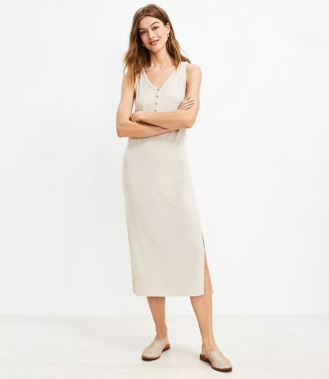 Heathered Henley Midi Dress LOFT