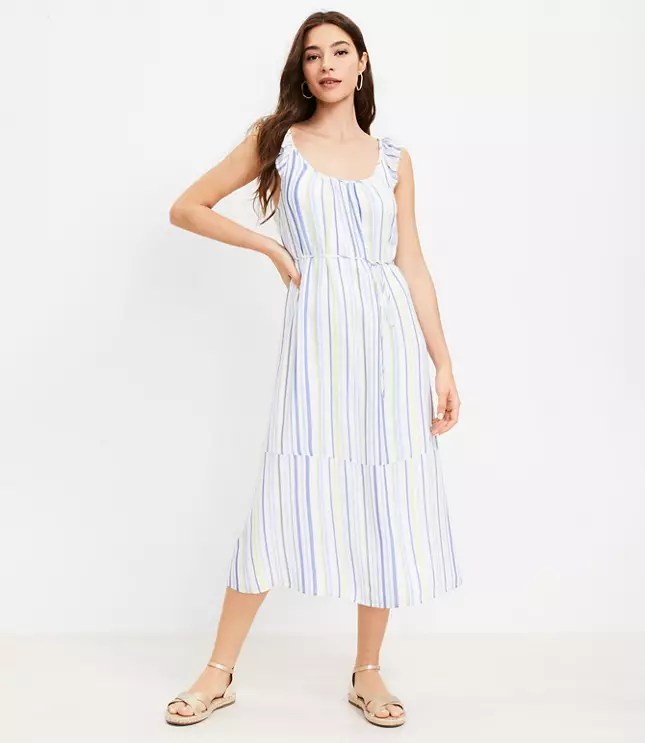 Striped Ruffle Strap Midi Dress