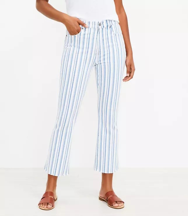Petite Fresh Cut High Rise Kick Crop Jeans in Stripe LOFT