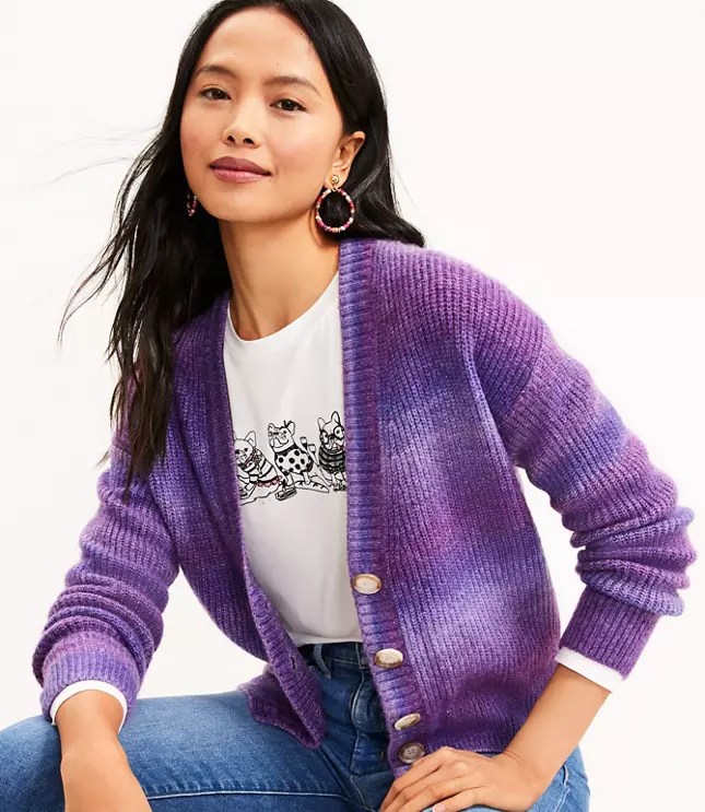 Spacedye Ribbed VNeck Cardigan LOFT