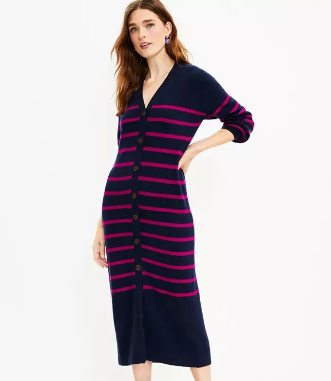 Striped Cardigan Midi Dress