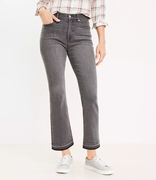 Tall Let Down Hem High Rise Kick Crop Jeans in Light Grey Wash
