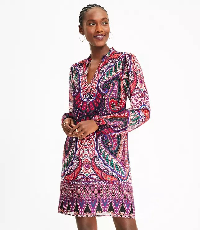 Paisley Tie Neck Swing Dress