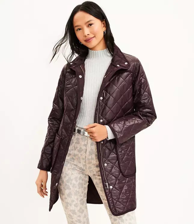Petite Quilted Funnel Neck Coat