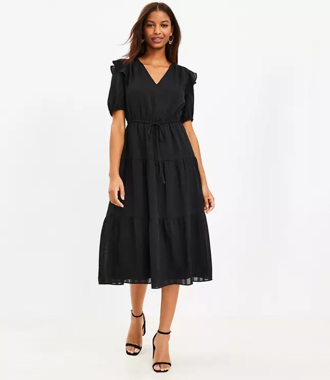 Ruffle VNeck Midi Dress
