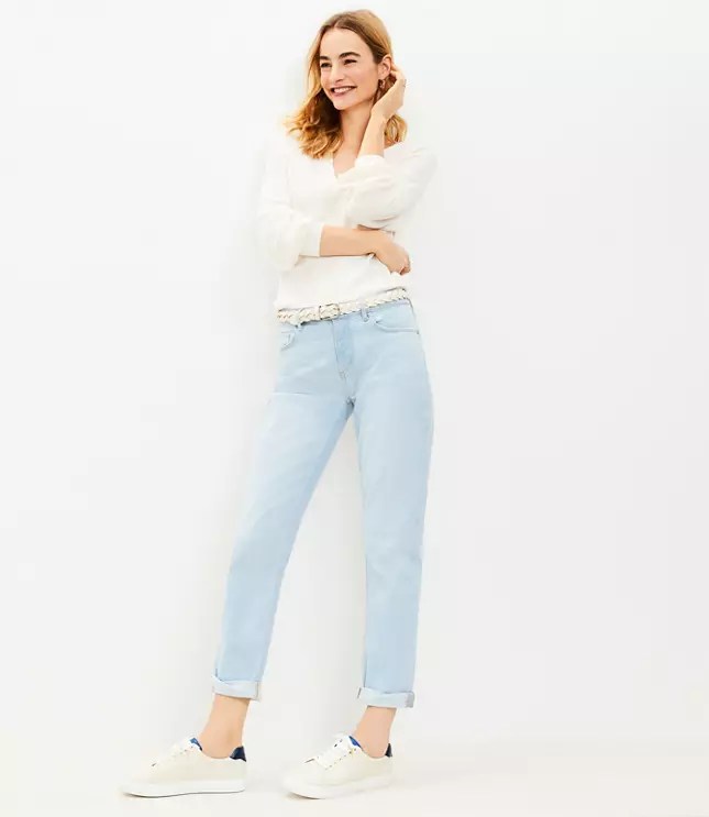 Destructed Girlfriend Jeans in Original Light Indigo Wash