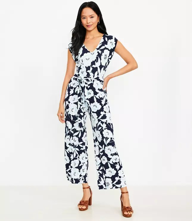 Petite Floral Tie Waist Jumpsuit