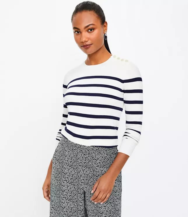 Striped Shoulder Button Sweater