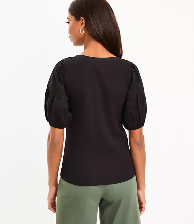 Puff Sleeve Mixed Media Top