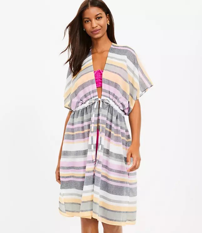 LOFT Beach Striped Drawstring Swimsuit Cover Up