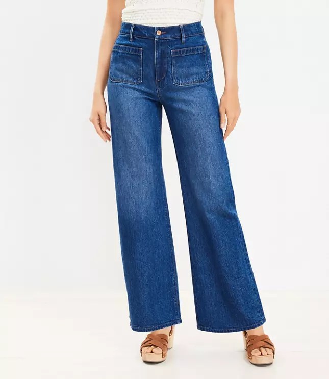Petite Patch Pocket High Rise Wide Leg Jeans in Vintage Dark Wash