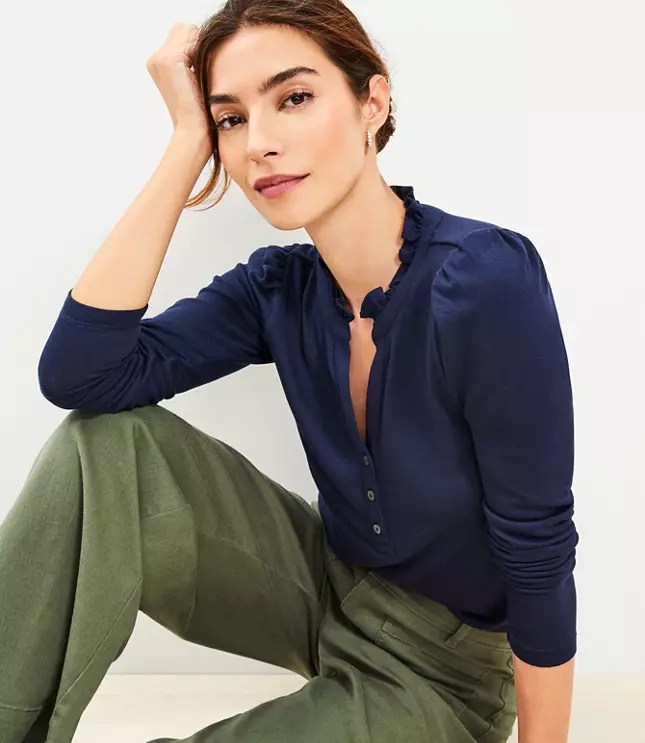 Ruffle Collar Henley Top