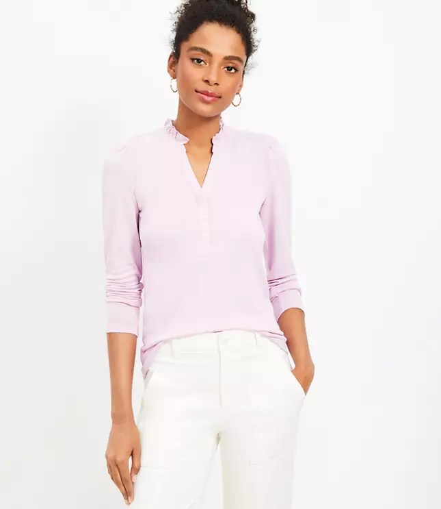 Ruffle Collar Henley Top