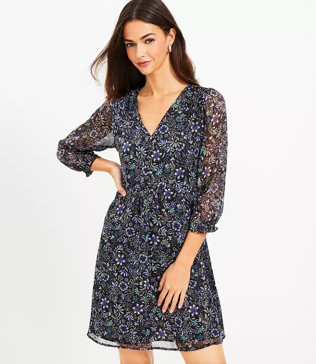 Petite Shimmer Floral Velvet Tie Back Flare Dress