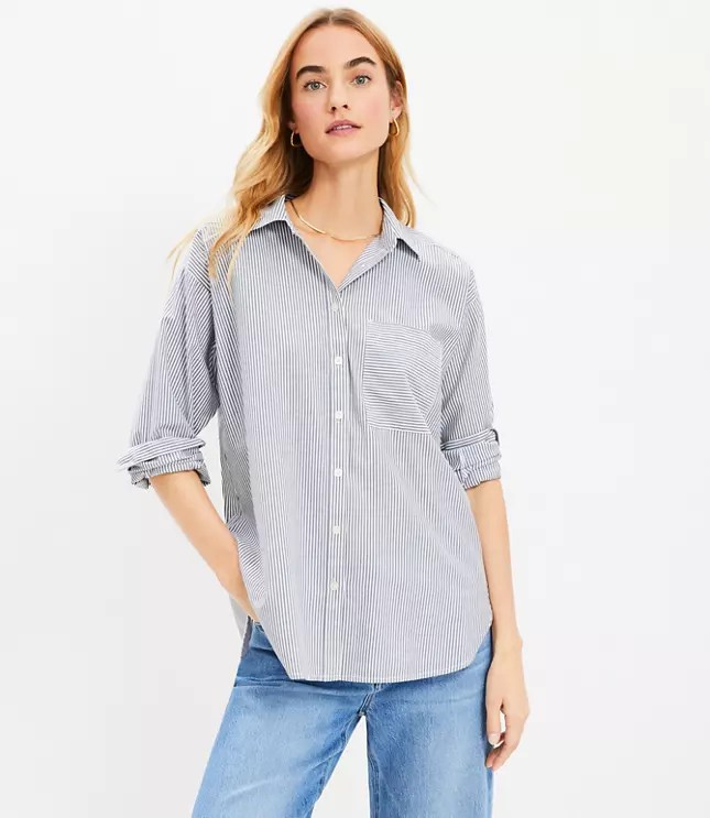 Striped Cotton Blend Oversized Shirt