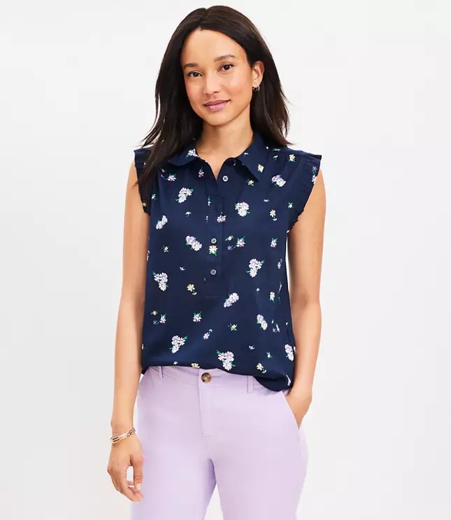 Daisy Collared Ruffle Henley Top