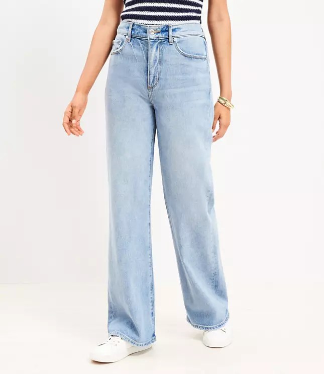 Petite High Rise Wide Leg Jeans in Light Wash Indigo