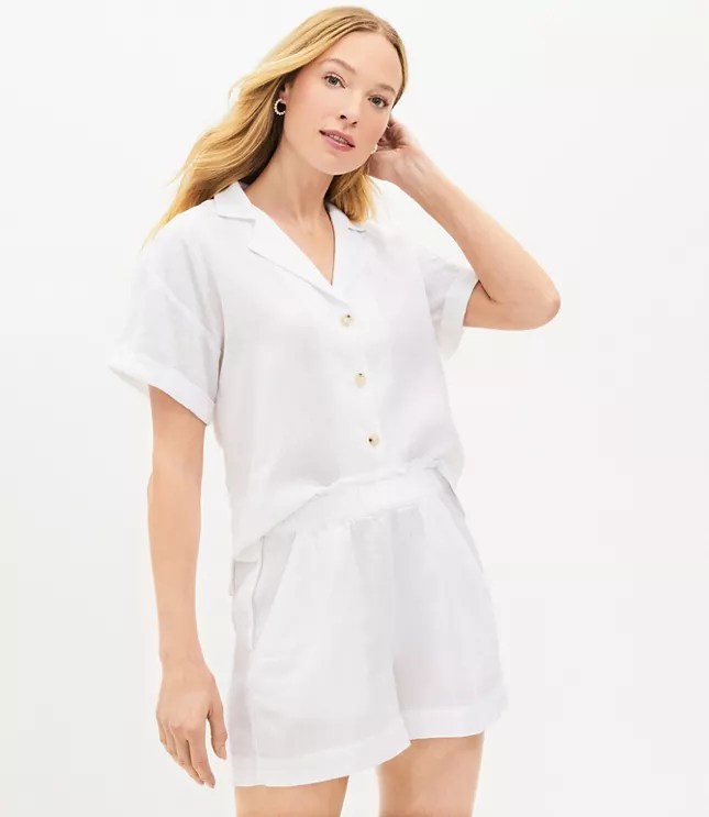 LOFT Beach Smocked Linen Shorts