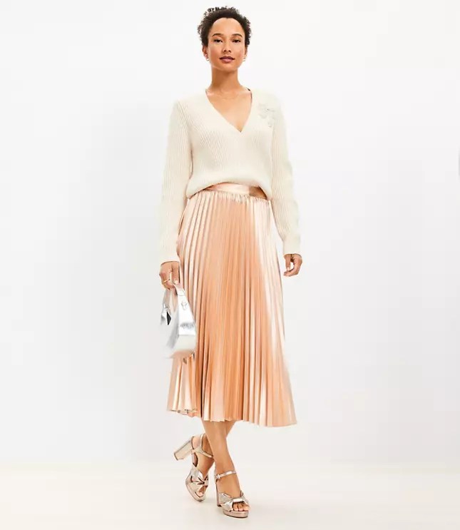 Metallic Pleated Midi Skirt
