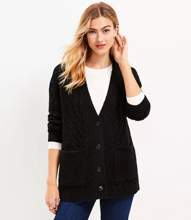 Petite Cable Boyfriend Cardigan