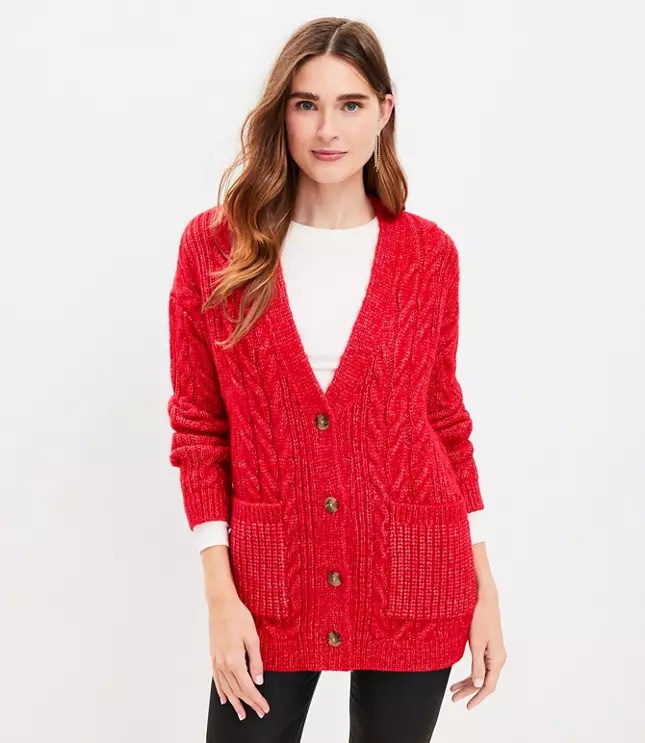 Petite Cable Boyfriend Cardigan