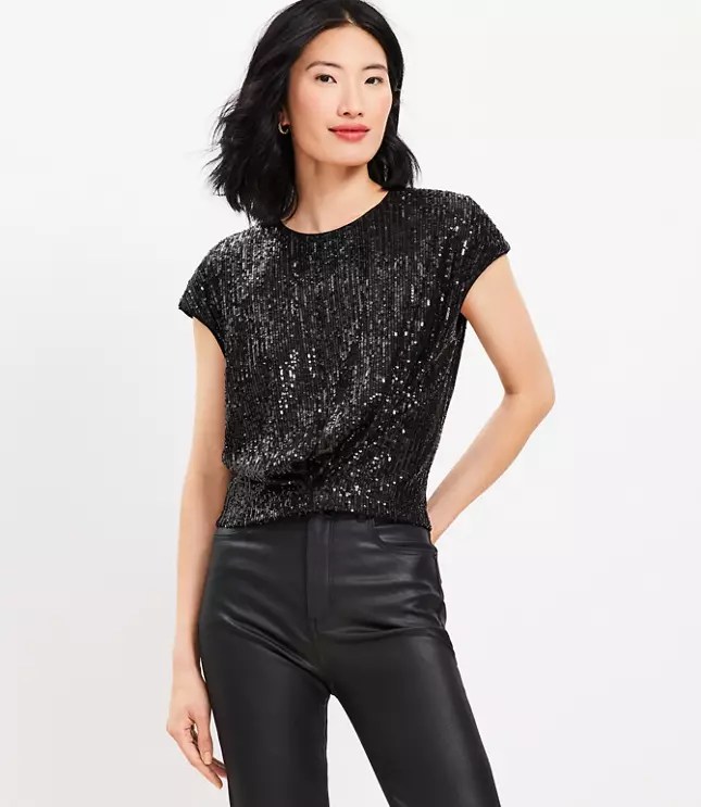 Petite Sequin Knot Cap Sleeve Top