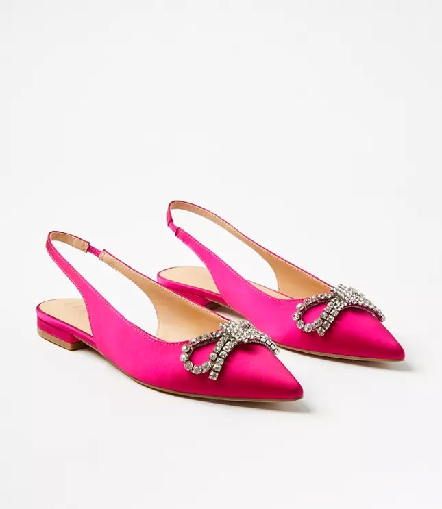 Crystal Bow Satin Slingback Flats