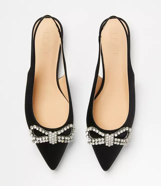 Crystal Bow Satin Slingback Flats