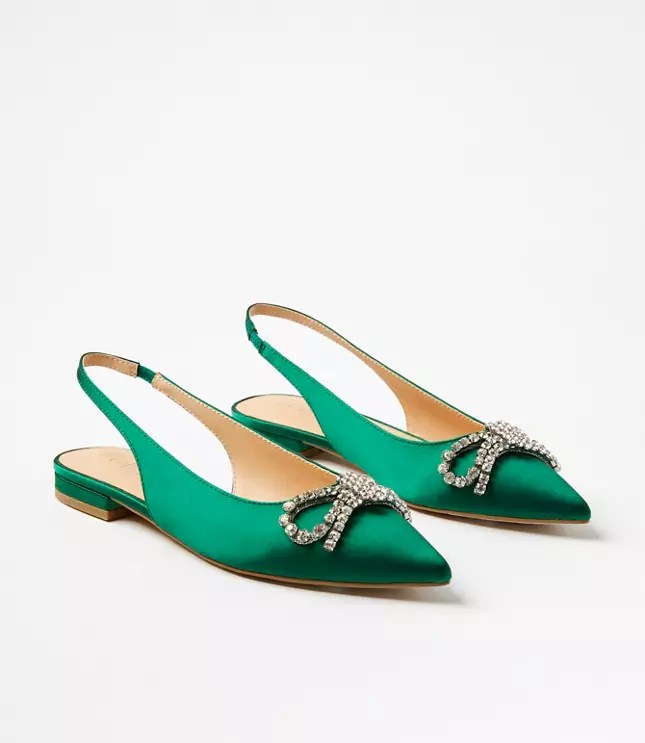 Crystal Bow Satin Slingback Flats