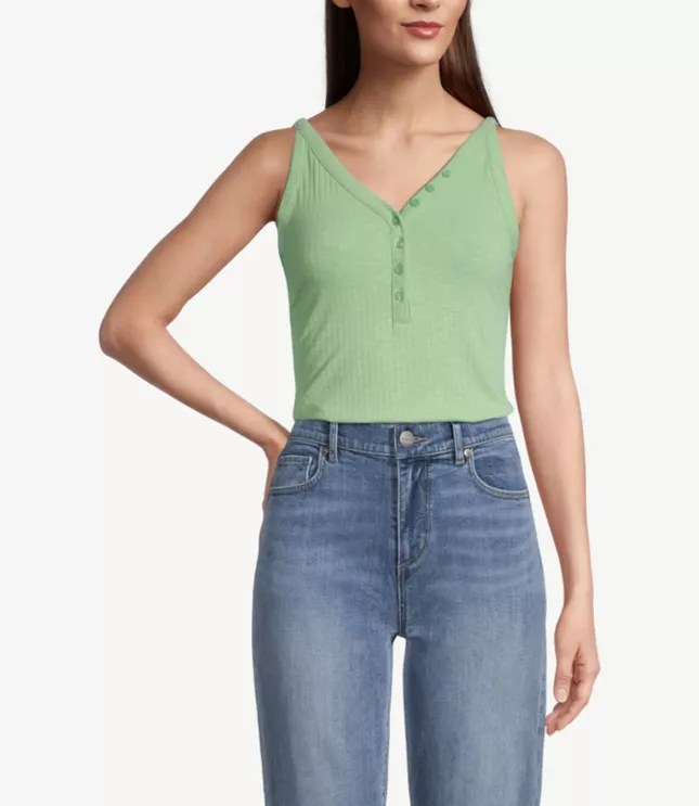 Ribbed Henley Tank Top