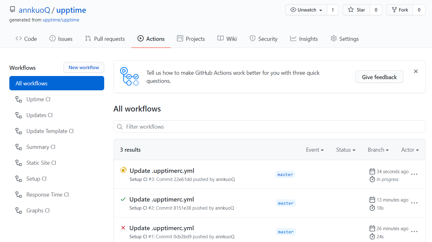 利用 GitHub Actions 監控網站服務 Upptime AnnKuoQ Blog