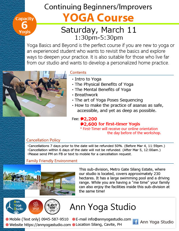 CONTINUING BEGINNERS/IMPROVERS YOGA COURSE Ann Yoga Studio